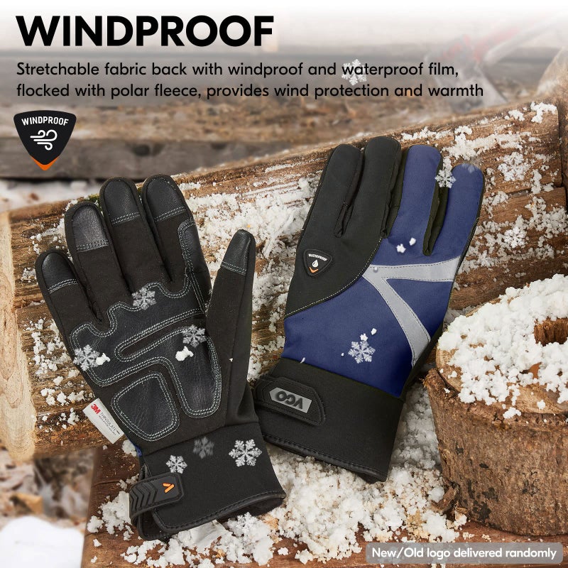 Vgo... 1-Pair -4â„‰ or above 3M Thinsulate C100 Lined High Dexterity Touchscreen Synthetic Leather Winter Warm Work Gloves, Waterproof Insert (Size L, Dark Blue, SL8777FW) - Image 5
